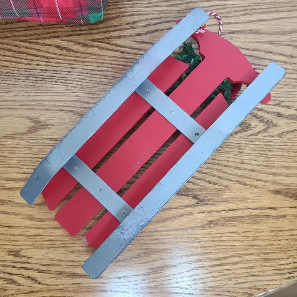 Christmas Holiday Home Decor Lot Includes Red Believe Sign Sleigh Flannel Basket